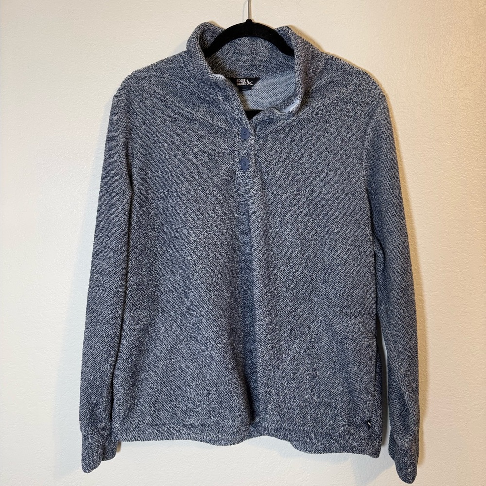 Eddie Bauer Women’s Blue Grey Fleece 1/4 Button Up Pullover